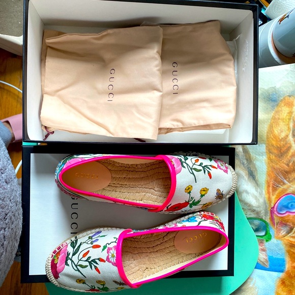 NIB Gucci Pilar Floral Mule Slide Espadrille 37.5 - Picture 3 of 4